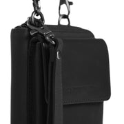 Close-Up Detail of Classic Collar &amp; Heavy-Duty Zipper Hardware on Malaga Full-Grain Leather Phone Bag レディース
