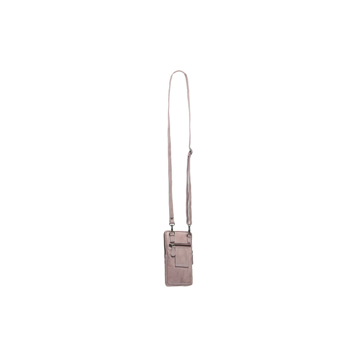 Styled Fit Perspective of Salta Full-Grain Leather Phone Bag レディース on Model - Natural Daylight Drape