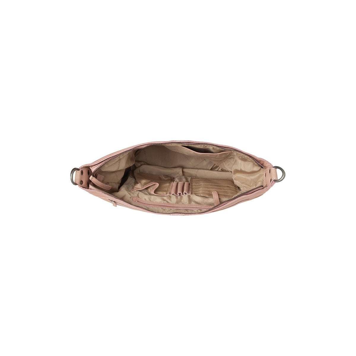 Solid Antique Brass Hardware &amp; Heavy-Duty Dual Zipper Detail on Bolivia Full-Grain Leather Shoulder Bag レディース