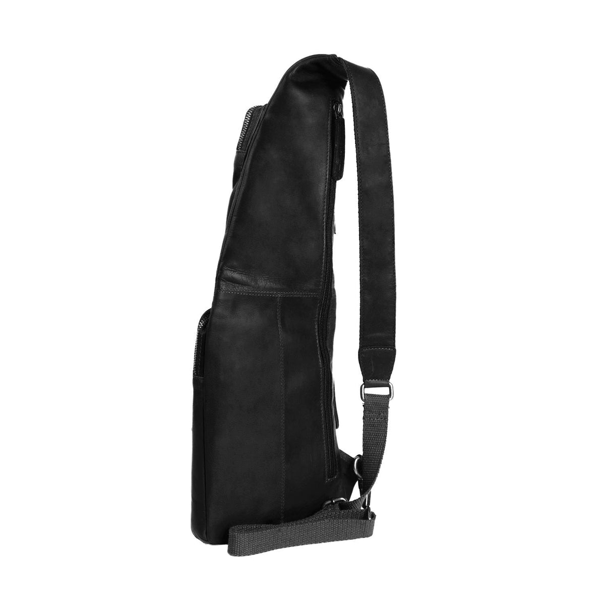 Leather Sling Bag Logan レディース - Structured Side Profile Showing Gusset Depth &amp; Expansion Capacity