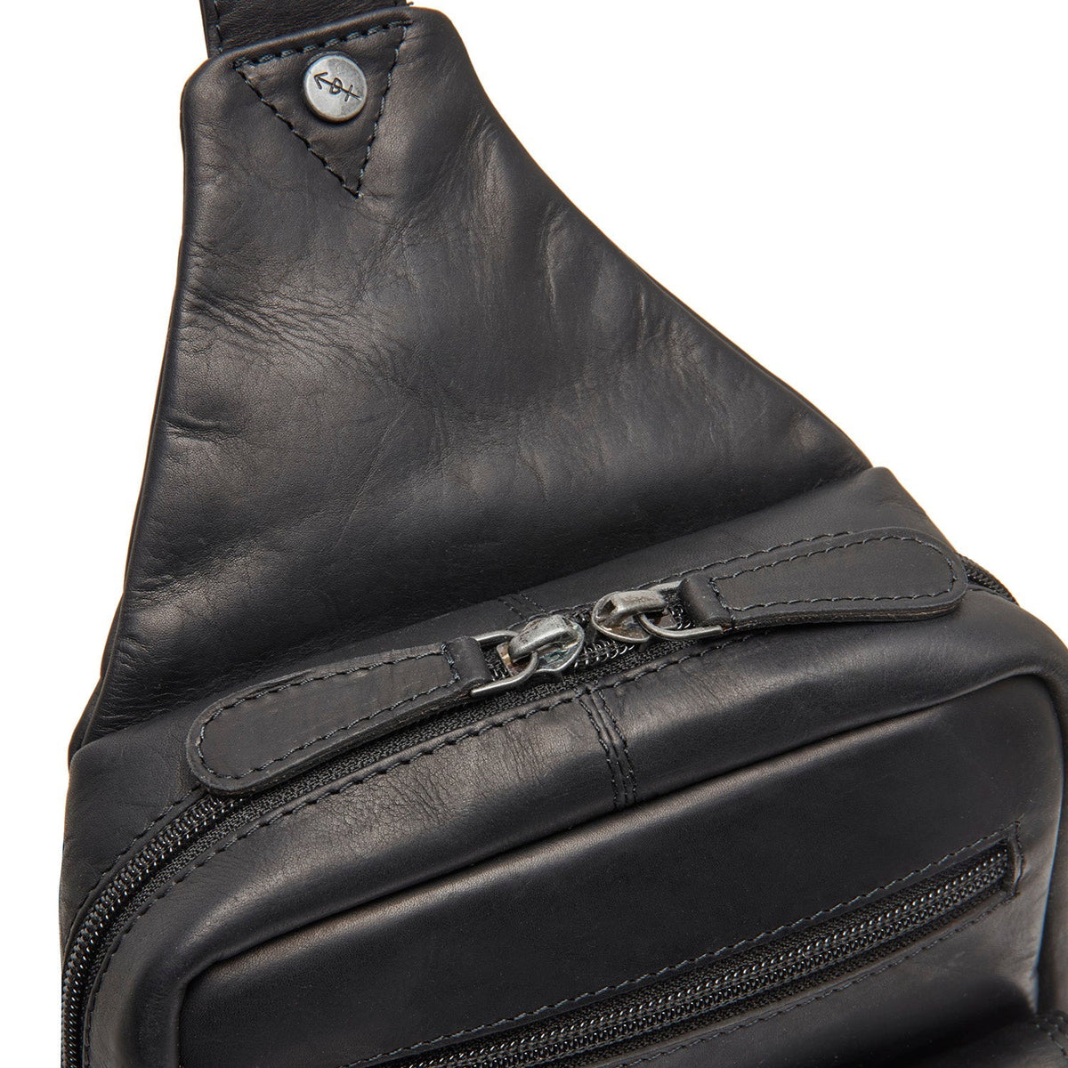 Solid Antique Brass Hardware &amp; Heavy-Duty Dual Zipper Detail on Leather Sling Bag Turelle レディース