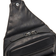 Solid Antique Brass Hardware &amp; Heavy-Duty Dual Zipper Detail on Leather Sling Bag Turelle レディース