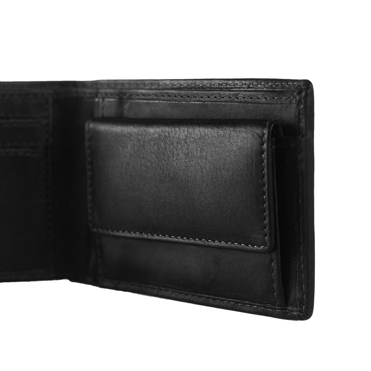 Enzo Full-Grain Leather Wallet メンズ - Structured Side Profile Showing Gusset Depth &amp; Expansion Capacity