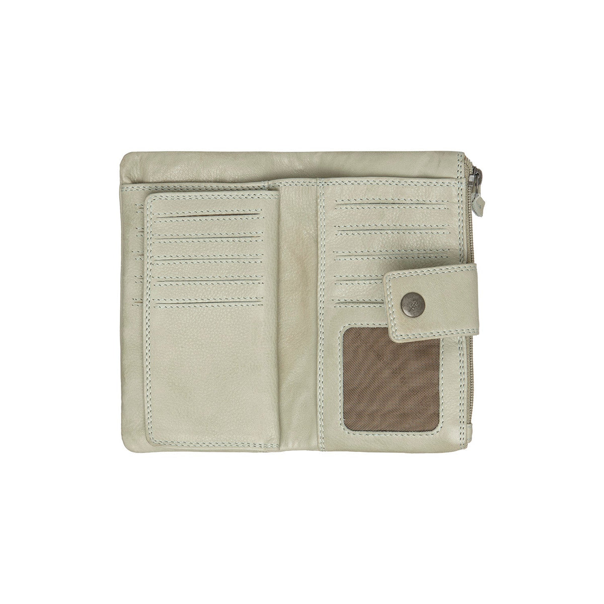 Solid Antique Brass Hardware &amp; Heavy-Duty Dual Zipper Detail on Fresno Full-Grain Leather Wallet レディース