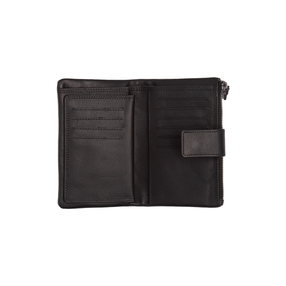 Landau Full-Grain Leather Wallet レディース - Structured Side Profile Showing Gusset Depth &amp; Expansion Capacity