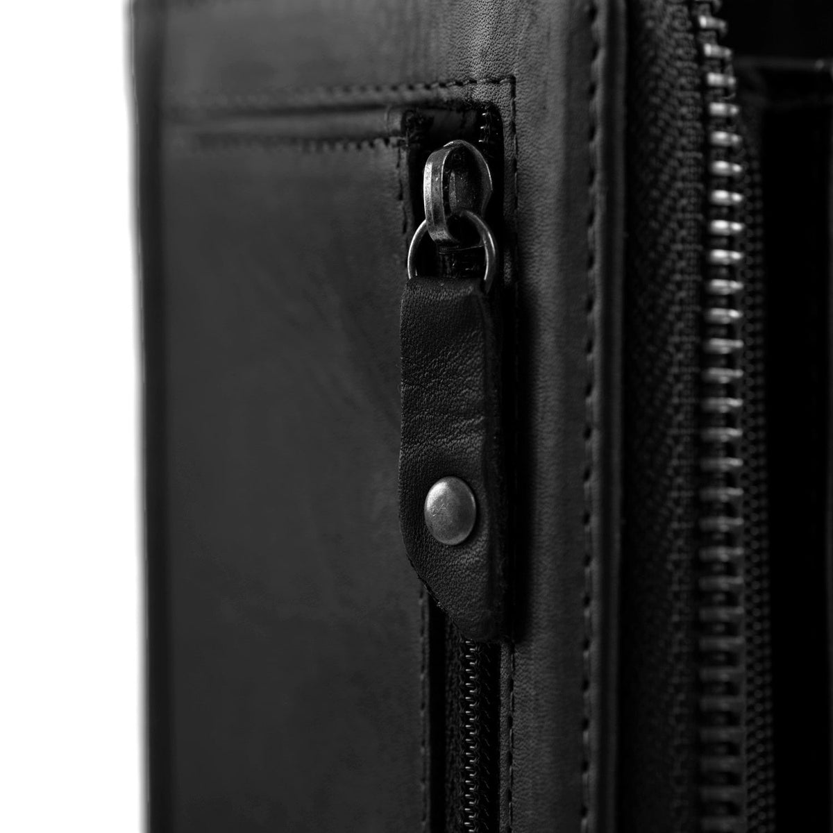 Solid Antique Brass Hardware &amp; Heavy-Duty Dual Zipper Detail on Nova Full-Grain Leather Wallet レディース