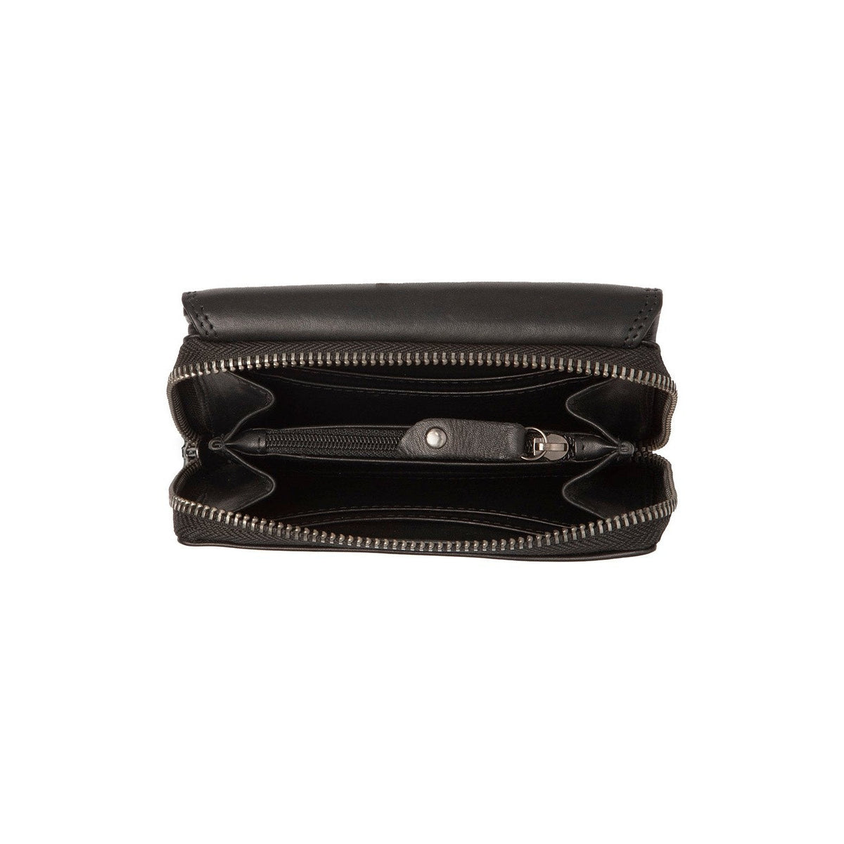 Solid Antique Brass Hardware &amp; Heavy-Duty Dual Zipper Detail on Salviano Full-Grain Leather Wallet レディース