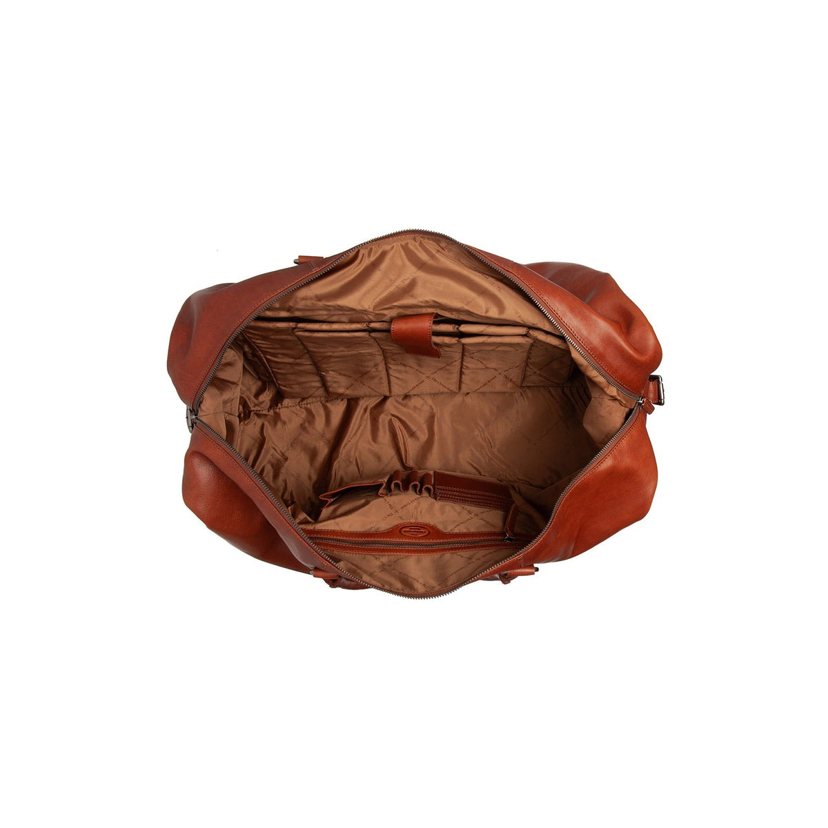 Solid Antique Brass Hardware &amp; Heavy-Duty Dual Zipper Detail on Cavoli Full-Grain Leather Weekender Bag レディース