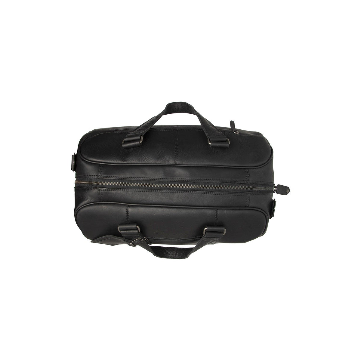 Solid Antique Brass Hardware &amp; Heavy-Duty Dual Zipper Detail on Volenza Full-Grain Leather Weekender Bag レディース