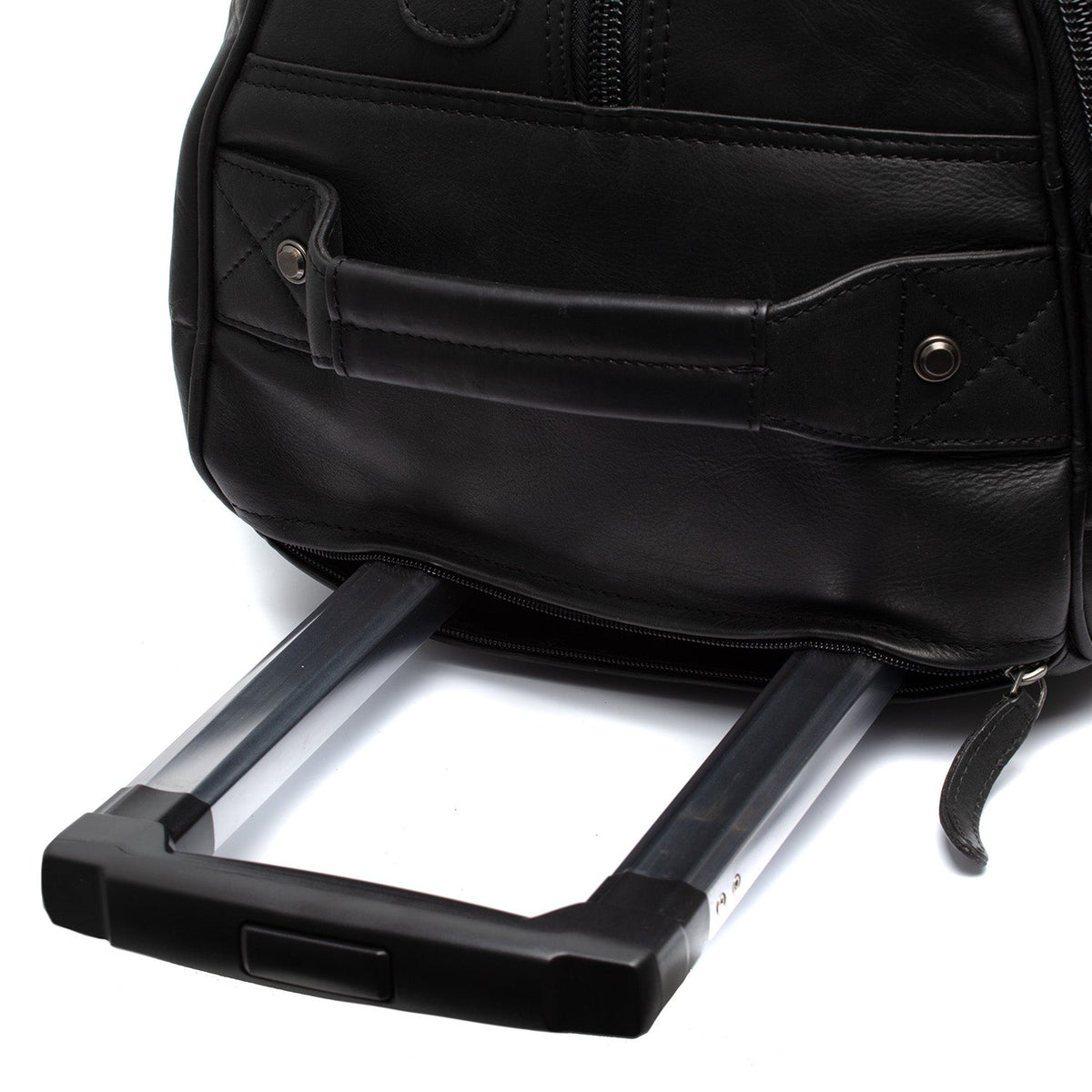 Solid Antique Brass Hardware &amp; Heavy-Duty Dual Zipper Detail on Leather Weekender Trolley Jayven レディース