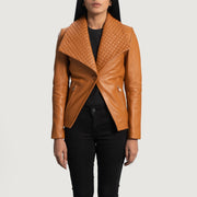 Women's Lee タン ブラウン レザーテーラードブレザー レディース in Tan Brown Sheepskin Leather - Front Profile View &amp; Tailored Silhouette | Buy Online