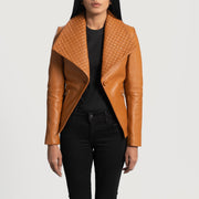 Women's Lee タン ブラウン レザーテーラードブレザー レディース - Lateral Side Profile View Showing Sleeve Cut &amp; Athletic Taper Fit
