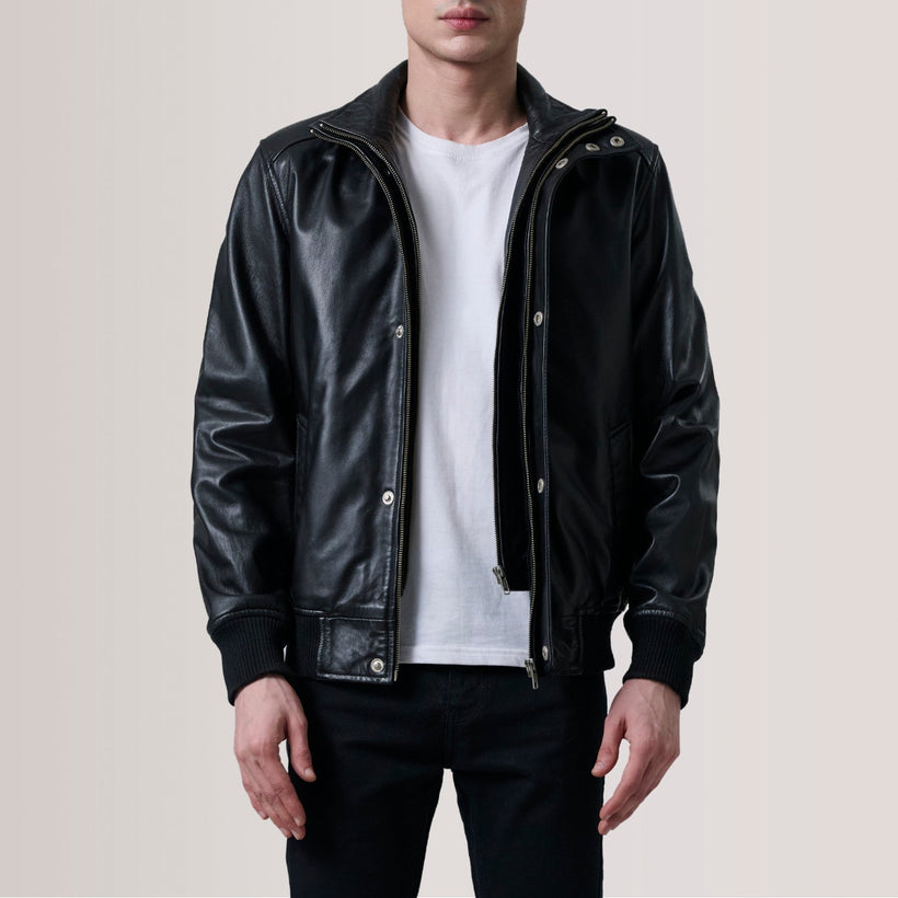Lester ブラウン Suede レザーボンバージャケット メンズ