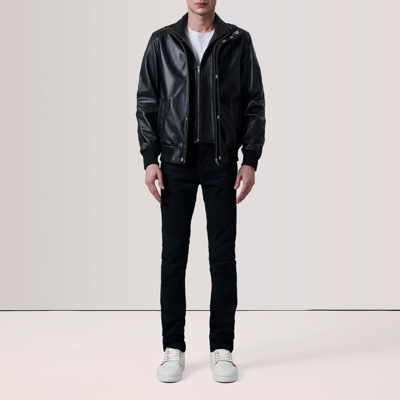 Lester ブラウン Suede レザーボンバージャケット メンズ