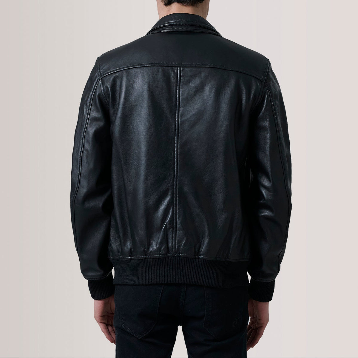Close-Up Detail of Classic Collar & Zipper Hardware on Lester Brown Suede Bomber Jacket For Men