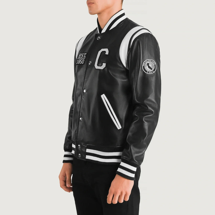 Liberte California ブラック Leather Varsity レザージャケット メンズ