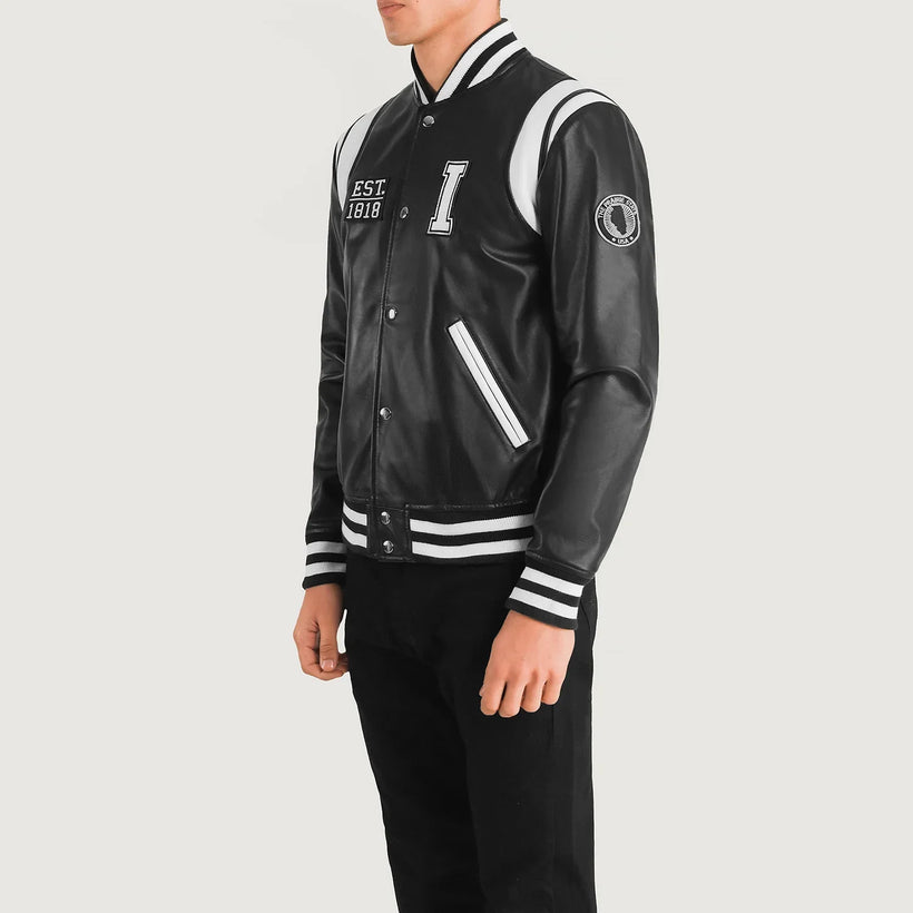 Liberte Illinois ブラック Leather Varsity レザージャケット メンズ