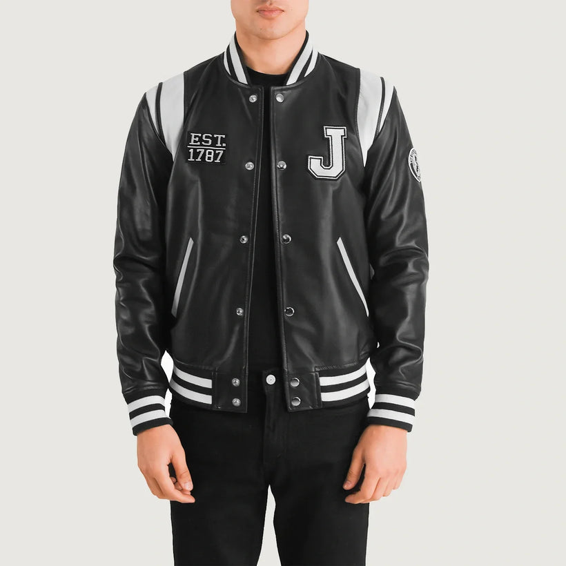 Liberte New Jersey ブラック Leather Varsity レザージャケット メンズ