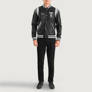 Liberte Texas ブラック Leather Varsity レザージャケット メンズ - Lateral Side Profile View Showing Sleeve Cut &amp; Athletic Taper Fit