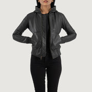 Luna Hooded レザーボンバージャケット レディース – alternate product view 1