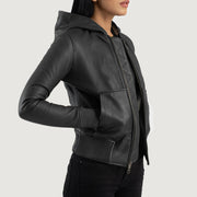 Luna Hooded レザーボンバージャケット レディース – alternate product view 2