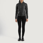 Luna Hooded レザーボンバージャケット レディース – alternate product view 3