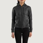 Luna Hooded レザーボンバージャケット レディース – alternate product view 4