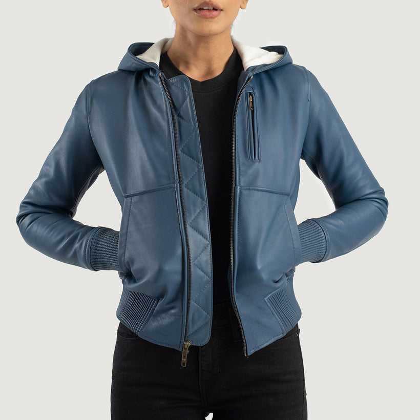 Luna Hooded レザーボンバージャケット レディース