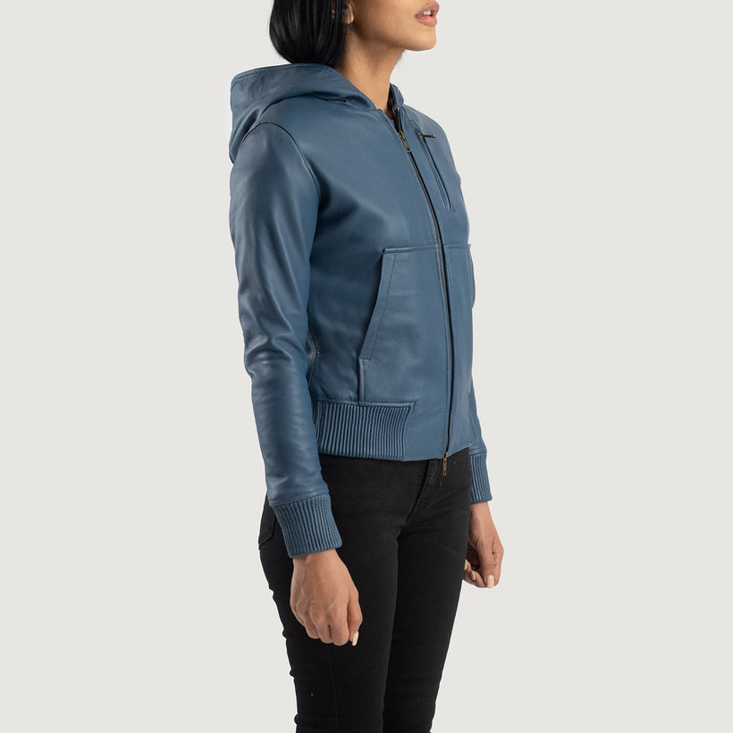 Luna Hooded レザーボンバージャケット レディース