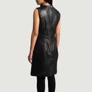 Women's Luxe ブラック Leather Dress レディース - Lateral Side Profile View Showing Sleeve Cut &amp; Athletic Taper Fit