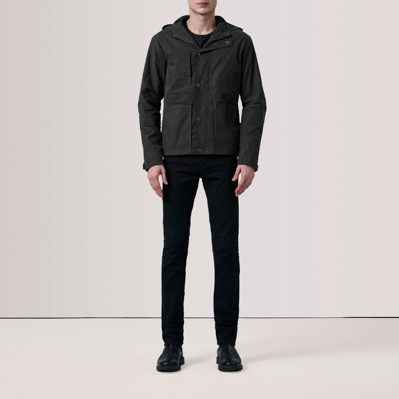 Marlo Olive Canvas Hooded Work レザージャケット メンズ