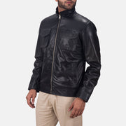 
Black Sheepskin leather Jacket - 美しい肩のラインと裾の仕立てが際立つ背面ビュー