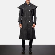 
Maverick ブラック Leather Duster メンズ in Distressed Black Sheepskin Snuffed - 正面スタイル＆テーラードシルエット | 公式オンライン通販