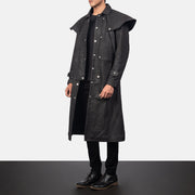 
Distressed Black Sheepskin Snuffed Trench Coat - 美しい肩のラインと裾の仕立てが際立つ背面ビュー