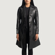Women's Moonlight ブラック レザートレンチコート レディース in Black Sheepskin Leather - Front Profile View &amp; Tailored Silhouette | Buy Online