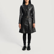 Women's Moonlight ブラック レザートレンチコート レディース - Lateral Side Profile View Showing Sleeve Cut &amp; Athletic Taper Fit