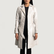 
Silver Sheepskin Leather Trench Coat - 美しい肩のラインと裾の仕立てが際立つ背面ビュー