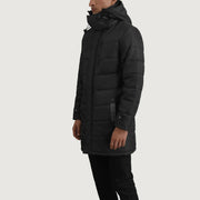 
Black Full-Grain Leather Hooded Jacket - 美しい肩のラインと裾の仕立てが際立つ背面ビュー
