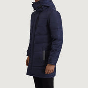 
Blue Full-Grain Leather Hooded Jacket - 美しい肩のラインと裾の仕立てが際立つ背面ビュー
