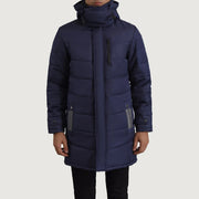 
クローズアップ詳細 of Classic Collar & Zipper With Snap Button Placket Hardware on Moore ブルー Hooded Parka メンズ