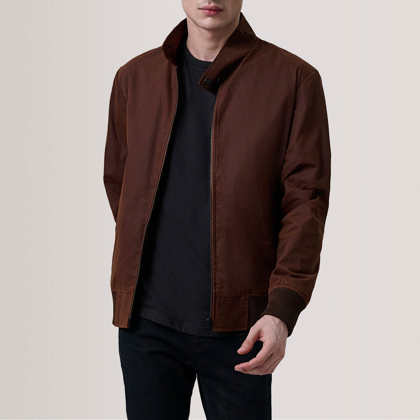 Morrison ブラウン Canvas レザーボンバージャケット メンズ