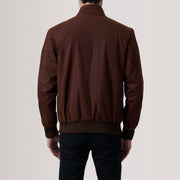 Close-Up Detail of Snap Button &amp; Zipper Hardware on Morrison ブラウン Canvas レザーボンバージャケット メンズ For Men