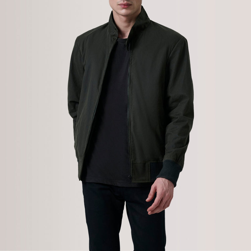 Morrison Olive Canvas レザーボンバージャケット メンズ