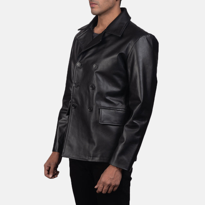 Mr. Bailey ブラック Leather Naval Peacoat メンズ