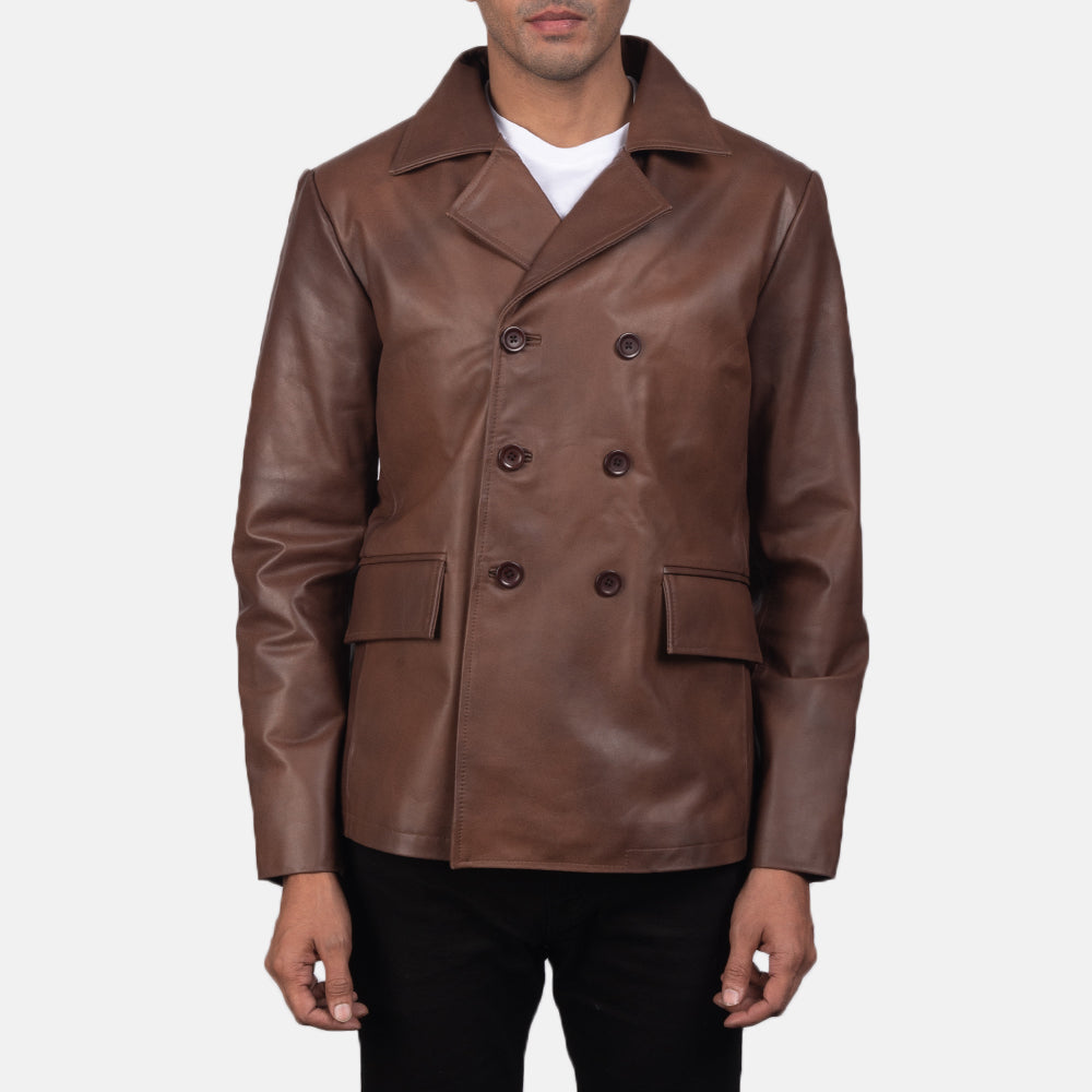 
Mr. Bailey ブラウン Leather Naval Peacoat メンズ in Brown Cowhide Leather - 正面スタイル＆テーラードシルエット | 公式オンライン通販