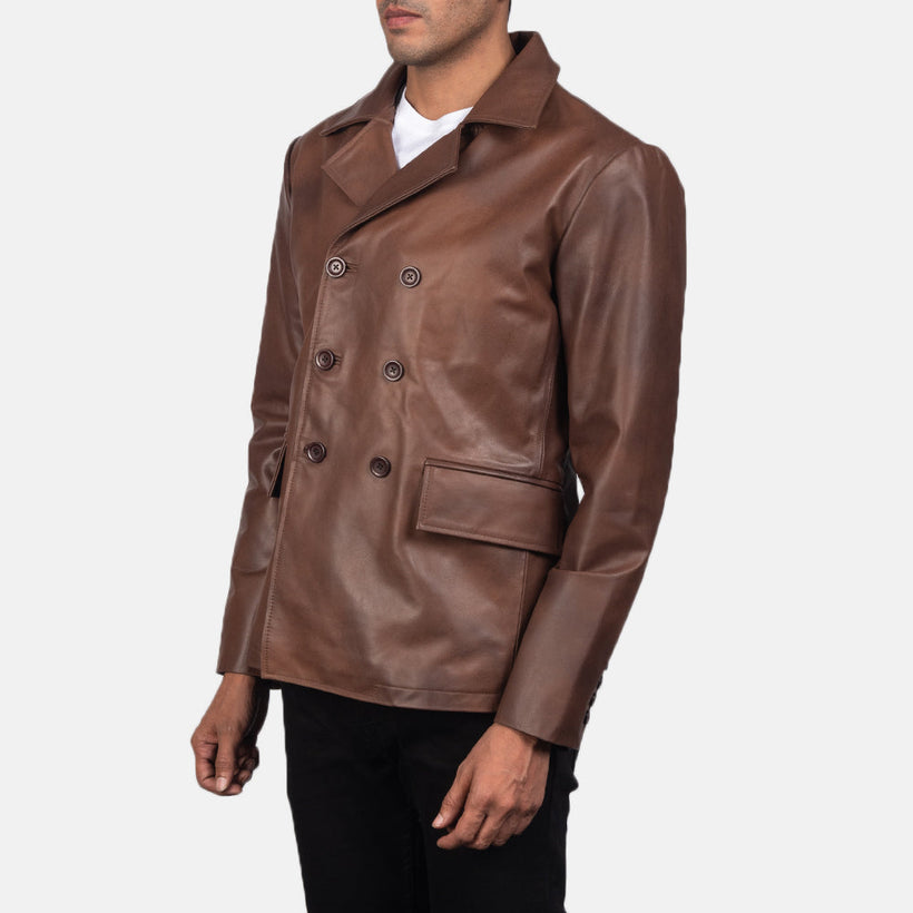 Mr. Bailey ブラウン Leather Naval Peacoat メンズ