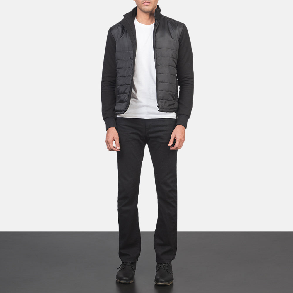 
Nashville キルティング ブラック Windbreaker レザージャケット メンズ - 袖の立体カッティングと洗練されたテーパードフィットを見せる側面ビュー