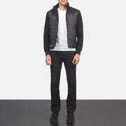 
Nashville キルティング ブラック Windbreaker レザージャケット メンズ - 袖の立体カッティングと洗練されたテーパードフィットを見せる側面ビュー