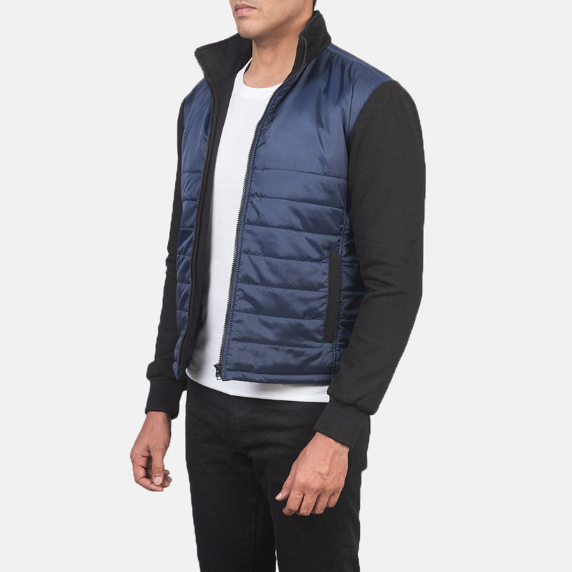 Nashville キルティング ブルー Windbreaker レザージャケット メンズ