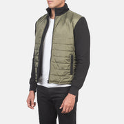 
Nashville キルティング グリーン Windbreaker レザージャケット メンズ - 美しい肩のラインと裾の仕立てが際立つ背面ビュー